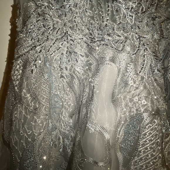 Flowing Gown for mother of the bride or groom. Color gray, beaded. Size 14-16 - Picture 9 of 16